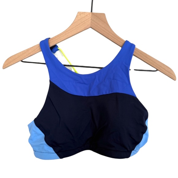 NWOT Athleta Freestyle Colorblock High Neck Bikini Top in Blue Colorblock New - Picture 1 of 6